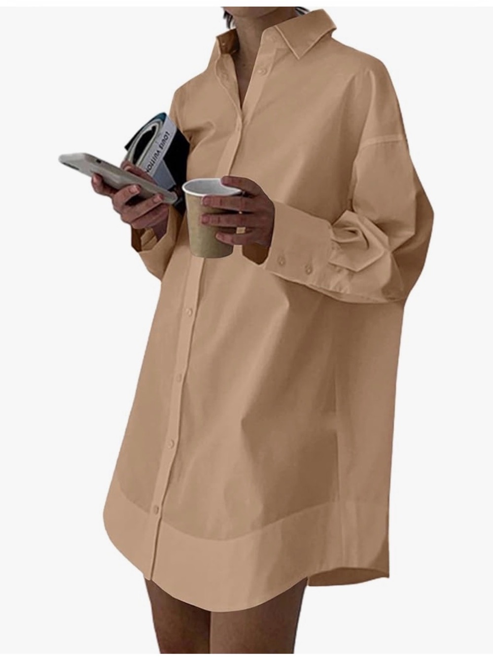 LYANER Women's Casual Shirt Dress Collar Button Down Loose Long Sleeve Mini S